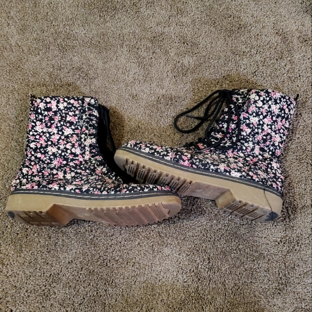 Forever 21 Black Floral Combat Boots